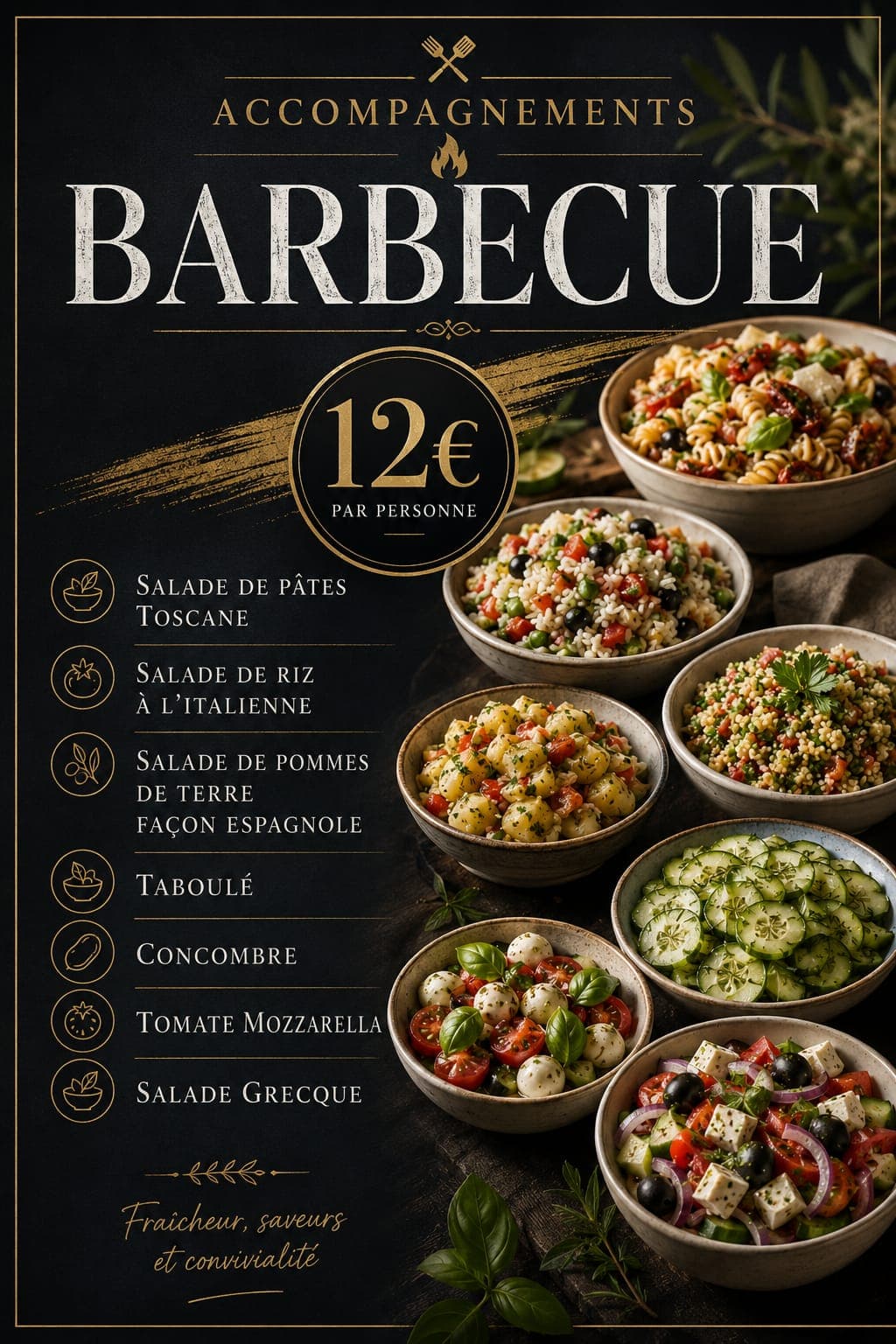 Accompagnements du barbecue à 12 € par personne