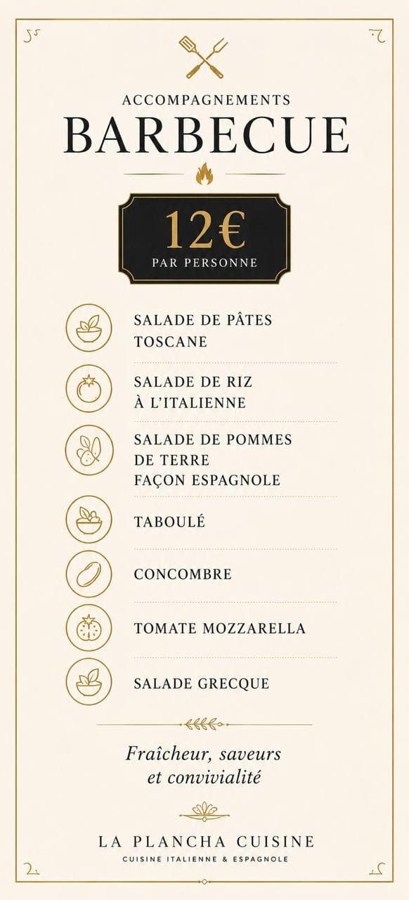 Accompagnements du barbecue à 12 € par personne