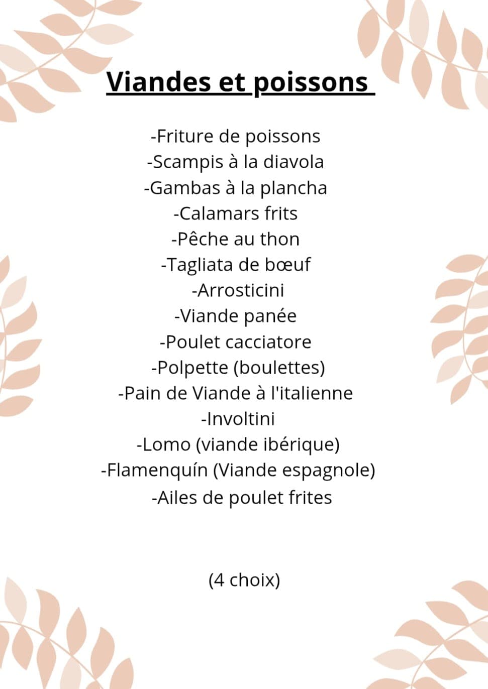 Choix de viandes et poissons du buffet à composer