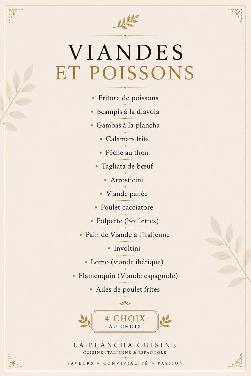 Choix de viandes et poissons du buffet à composer