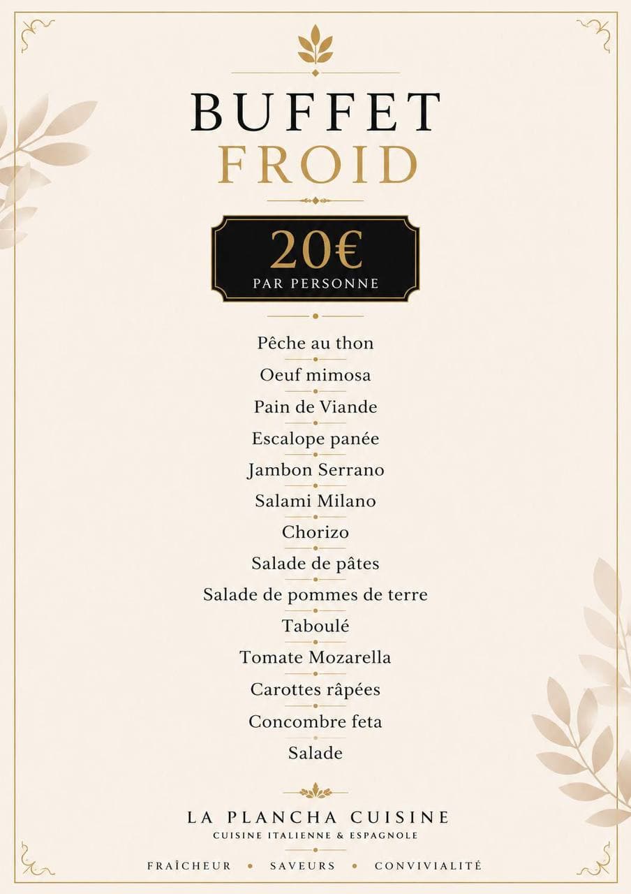 Menu buffet froid classique à 20 € par personne