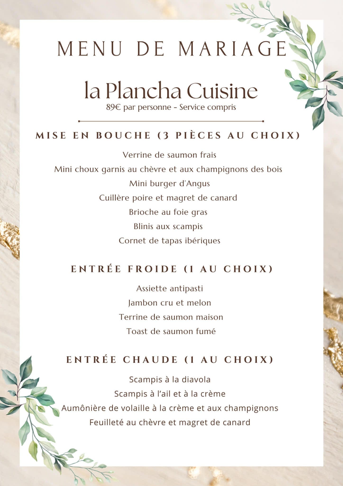 Menu de mariage La Plancha Cuisine, mises en bouche et entrées