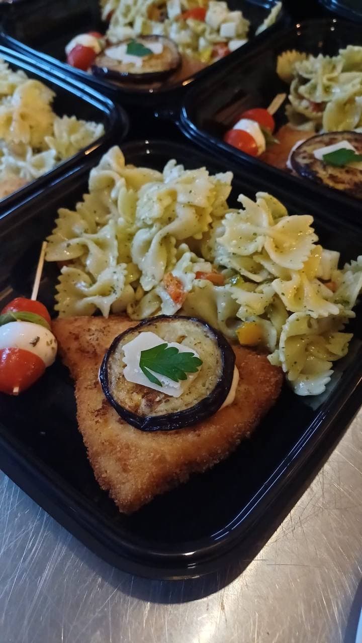 Pâtes et escalope panée